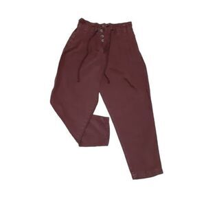 Free People Margate Pleated Trouser Paper Bag Vina High Waist Wine Button Fly M